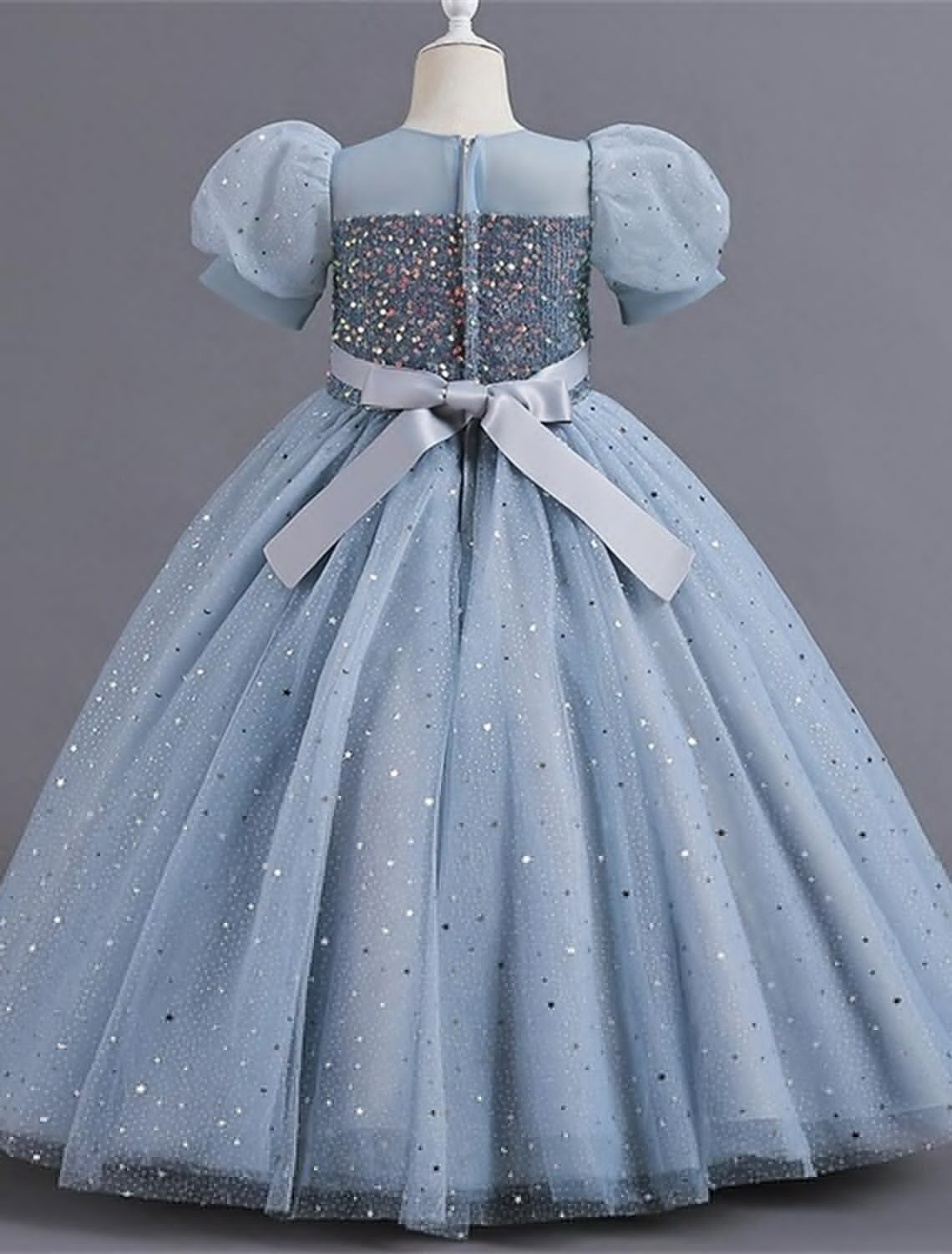 Kids Girls' Party Dress Solid Color Flower Short Sleeve Performance Wedding Sequins Elegant Princess Polyester Maxi Tulle Dress Summer Spring 4-13 Years Multicolor White Pink