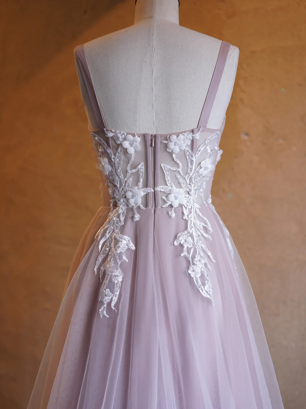 A-line Sweetheart Neckline Tulle Sweep Train Prom Dress
