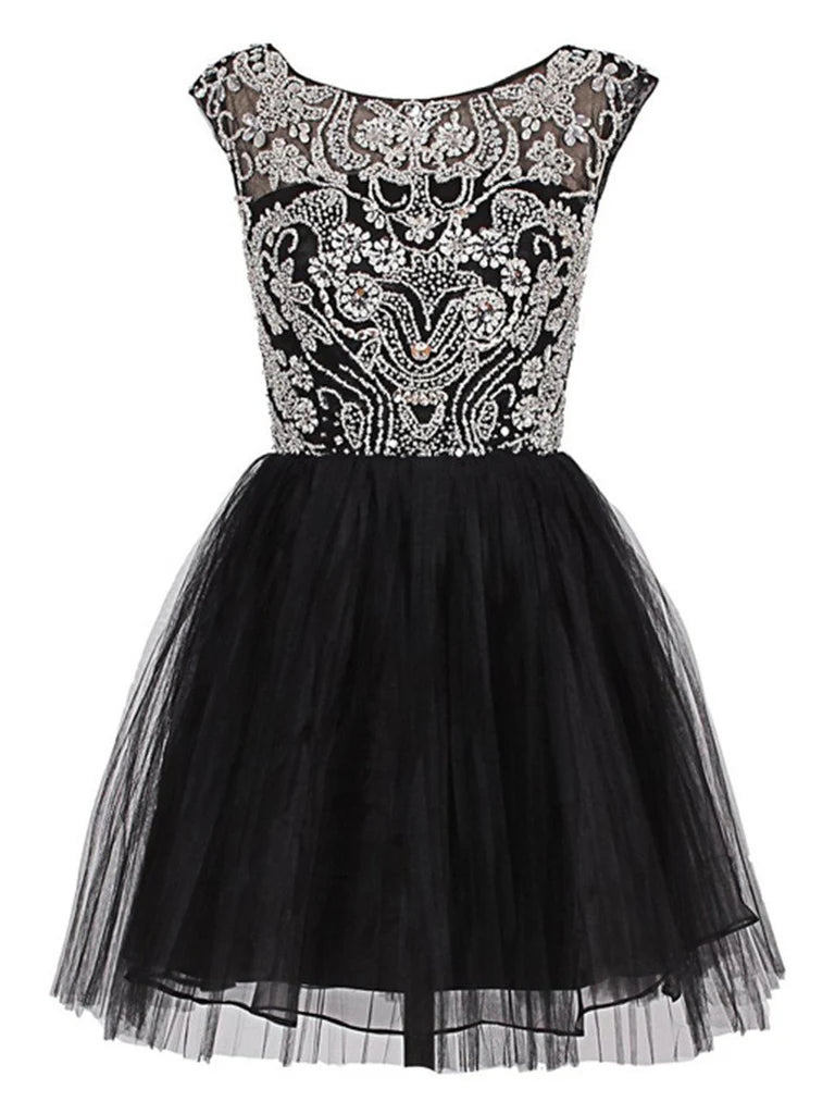 A Line Round Neck Short Prom Dress Homecoming Dress Lace Graduation Dress