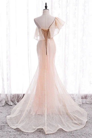 Mermaid One Shoulder Ruffle Lace-Up Maxi Formal Dress Prom Dresses