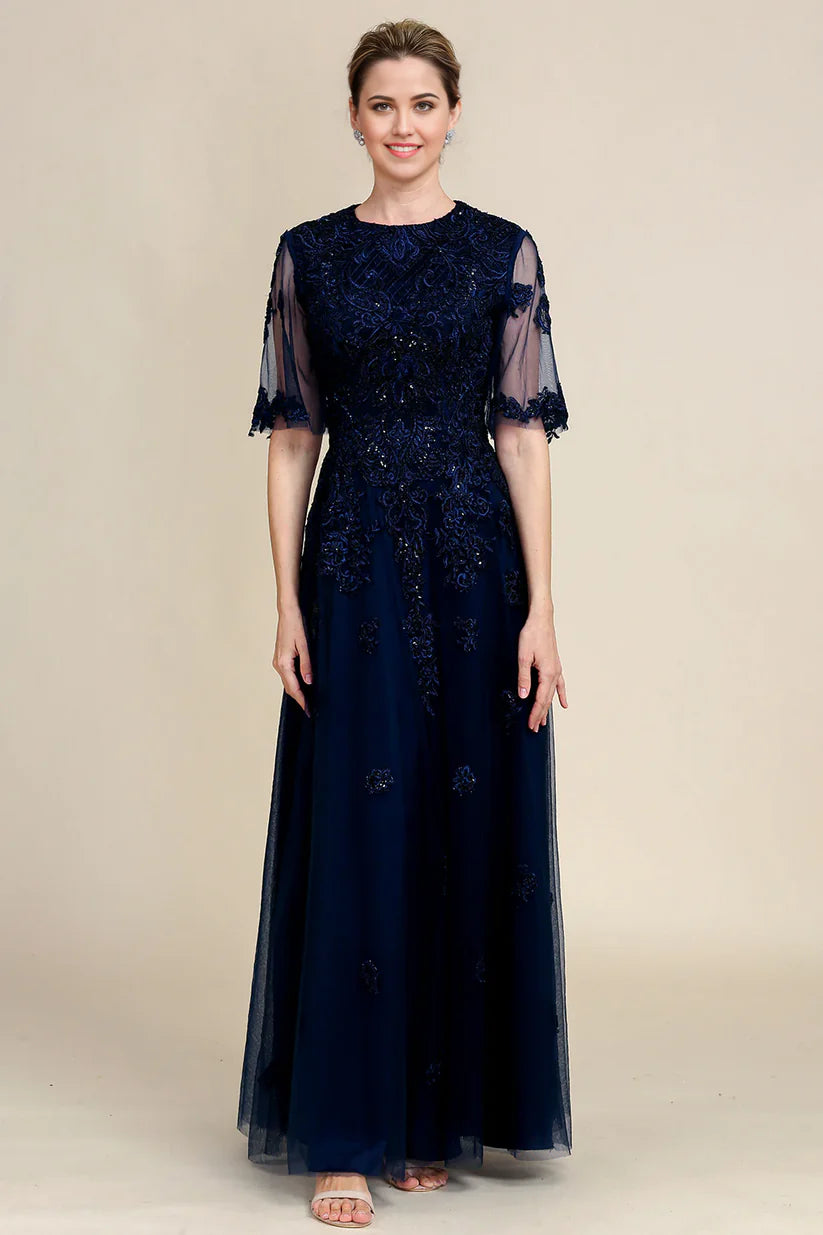 A-line Sparkly Beaded Mother of the Bride Dress with Lace