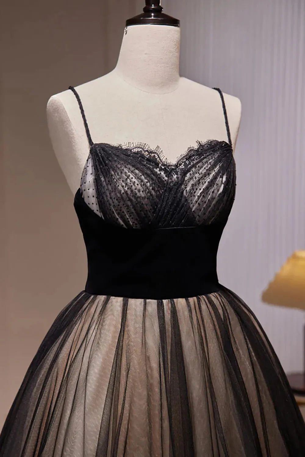 A Line Spaghetti Straps Tulle Floor Length Prom Dress