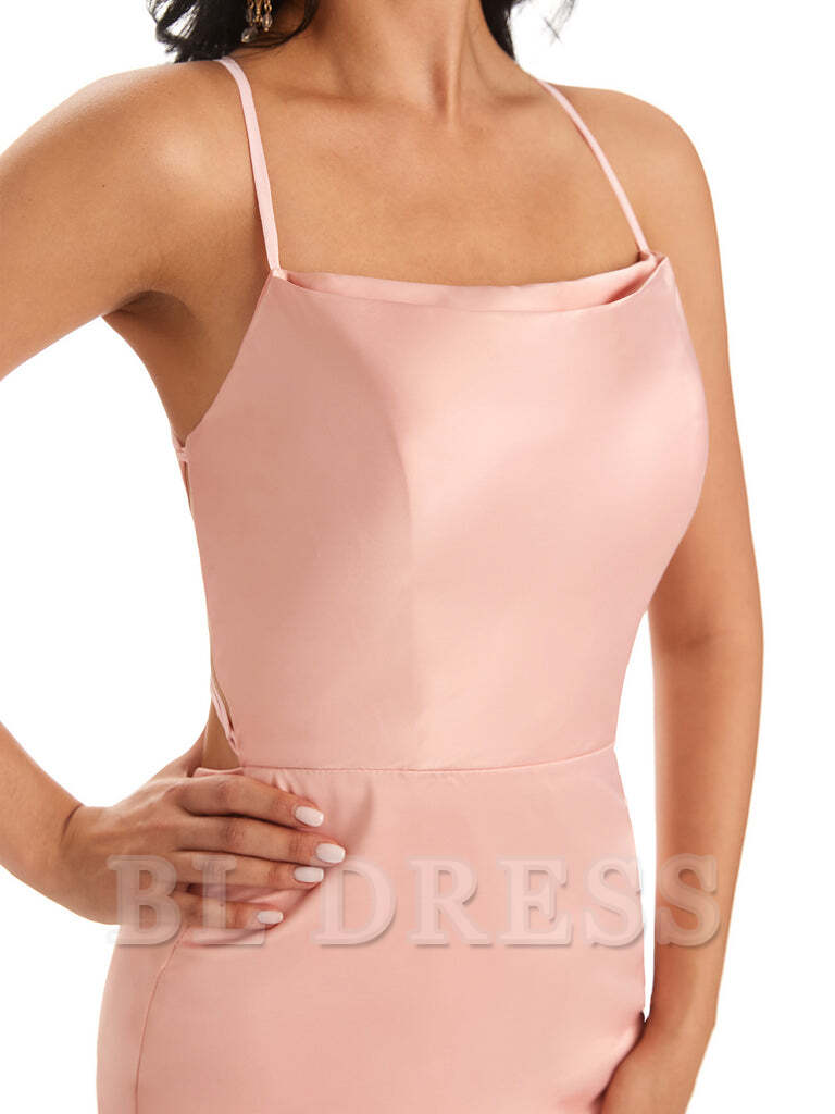 Meerjungfrau Spaghetti Rückenfrei Träger Satin Lange Abendkleider Abendkleid Brautjungfernkleider