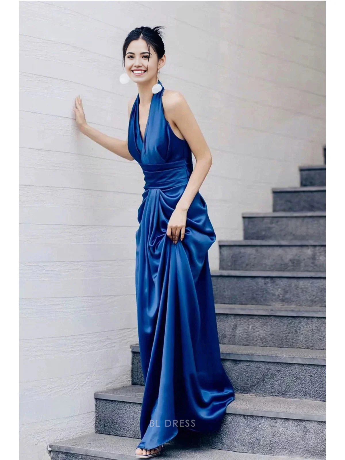 A-line Halter V Neck Long formal dresses Bridesmaid Dresses evening gown Prom Dress