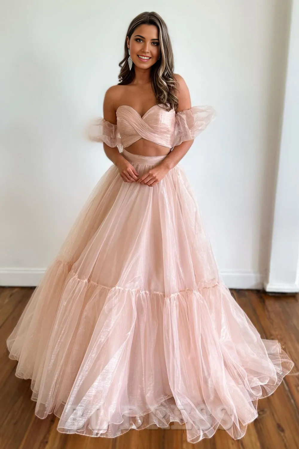 A-Line Sweetheart Long Tulle formal dresses evening gown Prom Dress With Detachable Sleeves