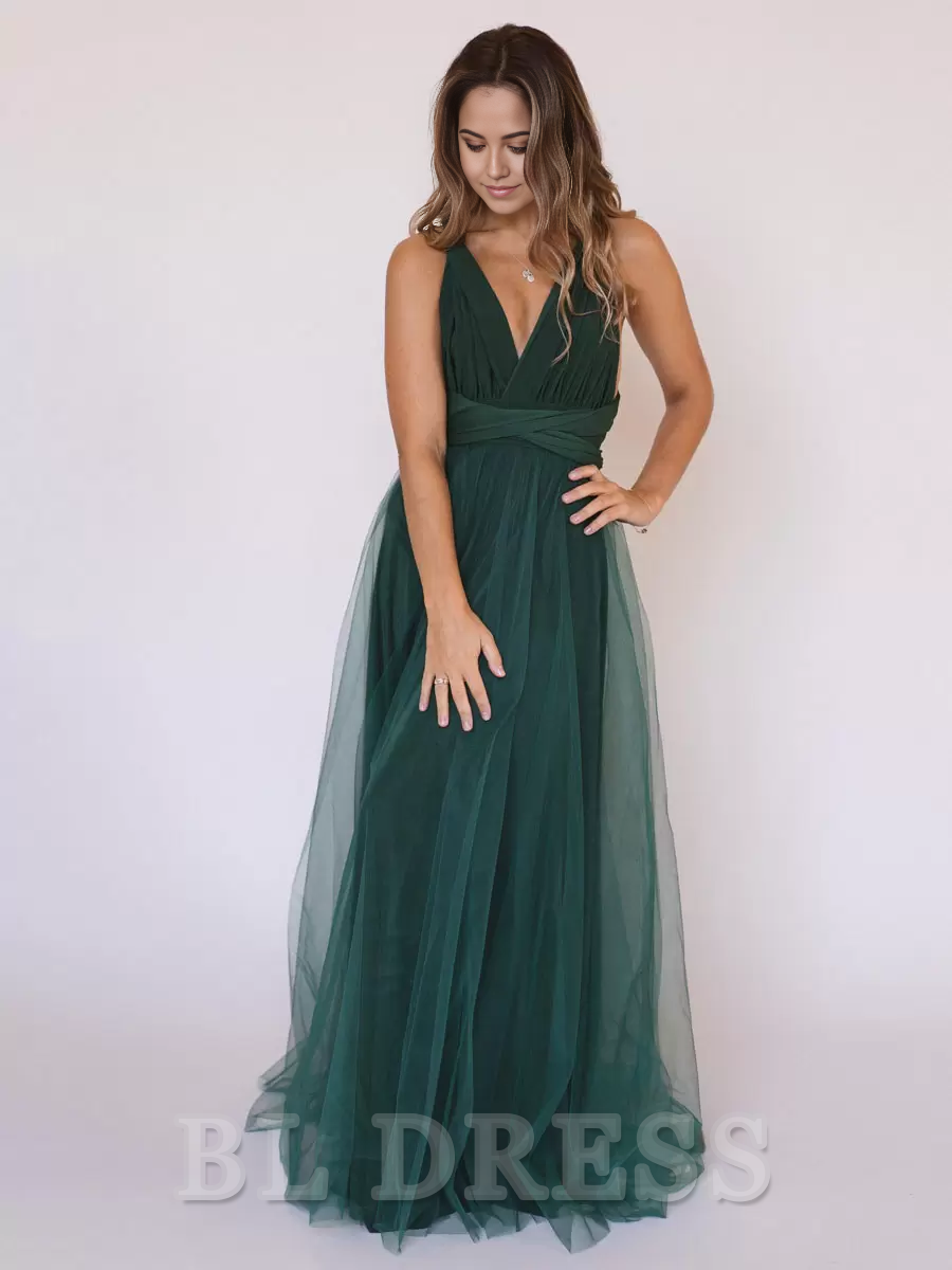 A-Line V-Neck Sleeveless Floor-Length Zipper formal dresses Bridesmaid Dresses evening gown Prom Dress