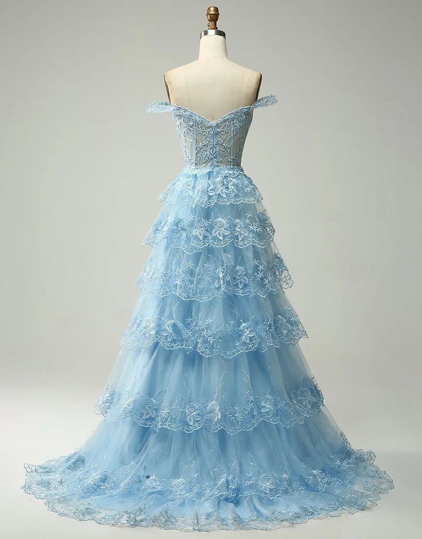 A-Line Off The Shoulder Appliques Prom Dress