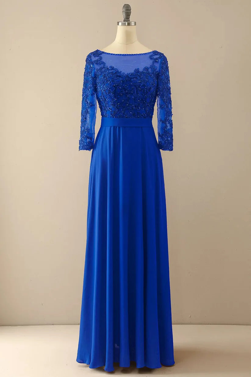 A-line Illusion Sleeves Mother of the Bride Dress