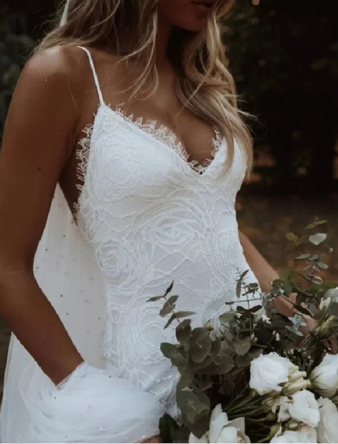 Mermaid Spaghetti Straps Floor-Length Lace Wedding Dress