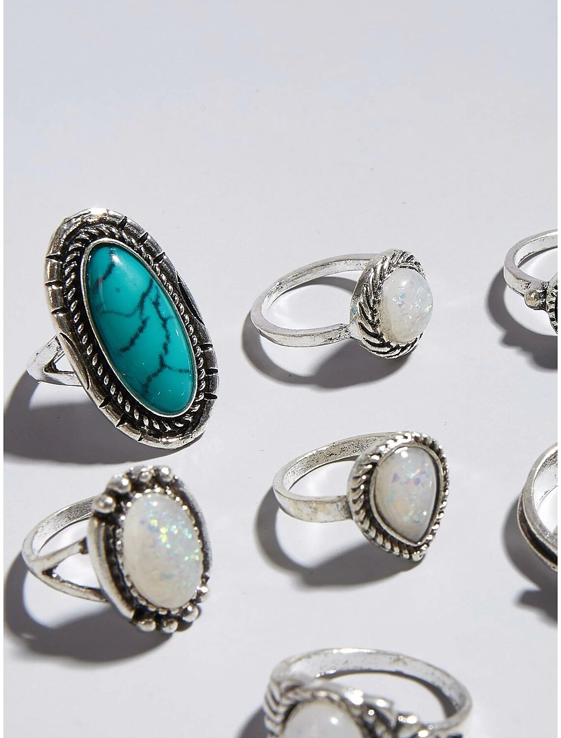 8pcs Ring Set Retro Stylish Artistic Simple Classic Sweet Earrings Jewelry Silver For Halloween Anniversary Gift Sports Prom 1 set