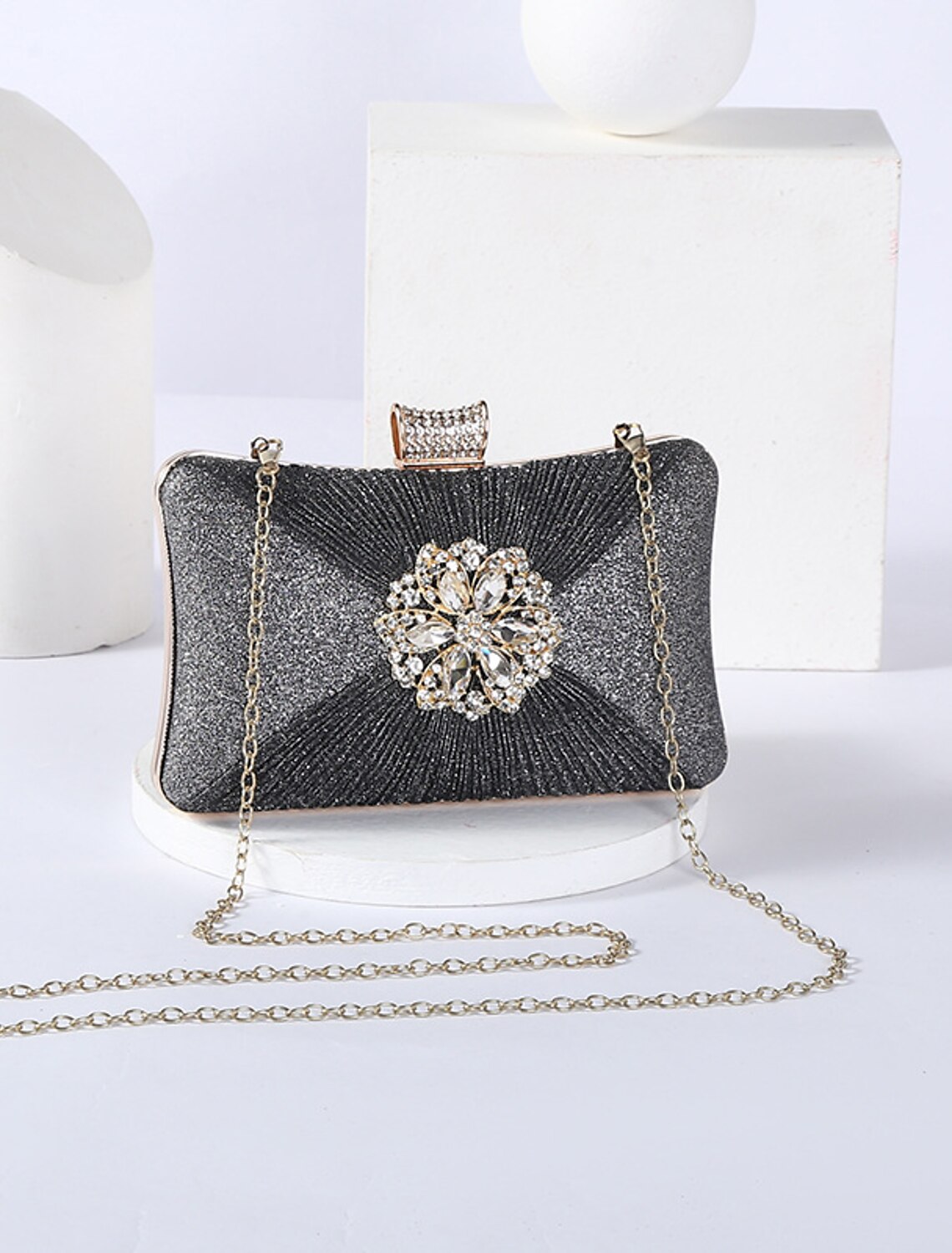 Women's Clutch Evening Bag PU Leather for Evening Bridal Wedding Party with Rhinestone Crystals Chain Large Capacity Lightweight Durable in Solid Color