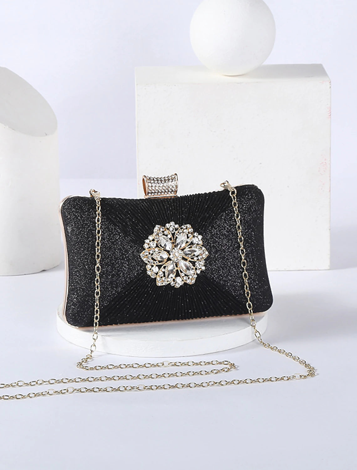 Women's Clutch Evening Bag PU Leather for Evening Bridal Wedding Party with Rhinestone Crystals Chain Large Capacity Lightweight Durable in Solid Color