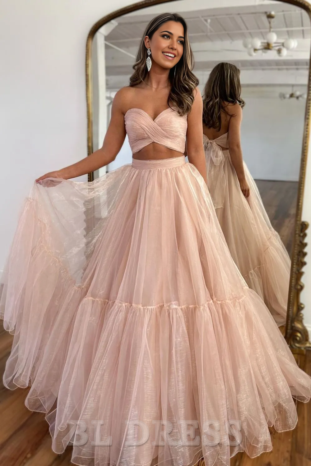 A-Line Sweetheart Long Tulle formal dresses evening gown Prom Dress With Detachable Sleeves