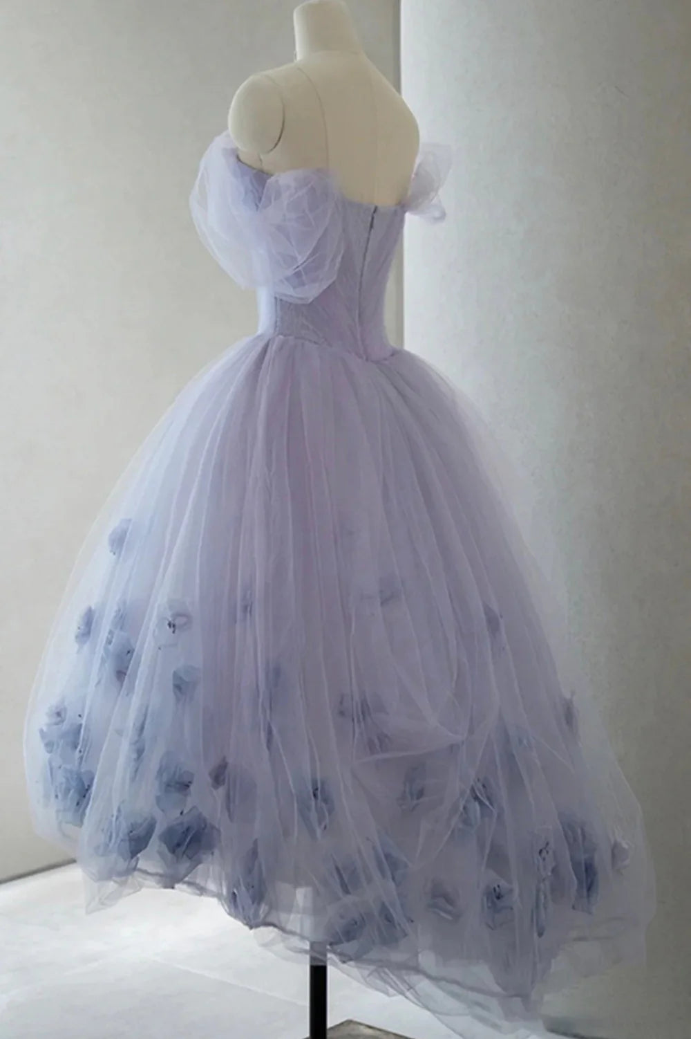A-Line Off the Shoulder Tulle Short Prom Dress