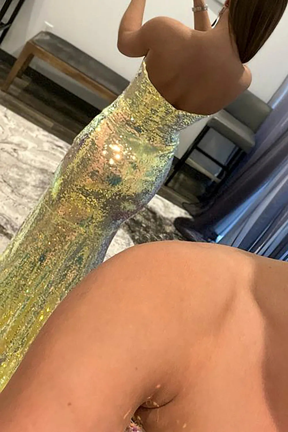 Mermaid Strapless Sequins Prom Dress with Slit