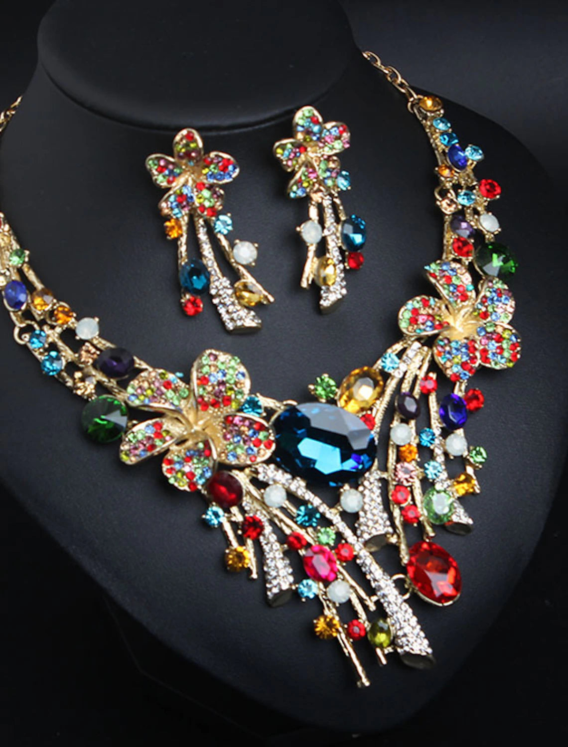 Bridal Jewelry Sets 1 set Crystal Rhinestone Alloy 1 Necklace Earrings Women's Statement Colorful Fancy Flower irregular Jewelry Set For Party Wedding