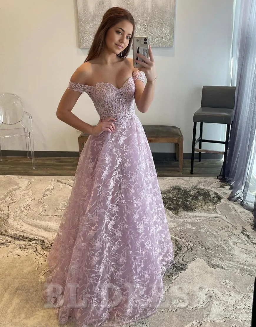 A-Line Off The Shoulder Long formal dresses evening gown Prom Dress With Sequin