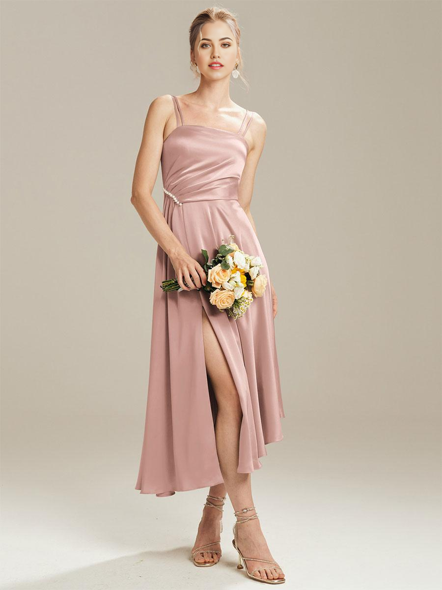 A-Line Tea-Length formal dresses evening gown Prom Dress With Side Slit