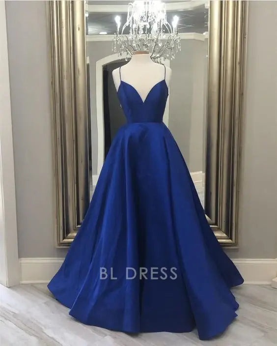 A-line Simple V-Neck Dark Blue Long formal dresses Bridesmaid Dresses evening gown Prom Dress