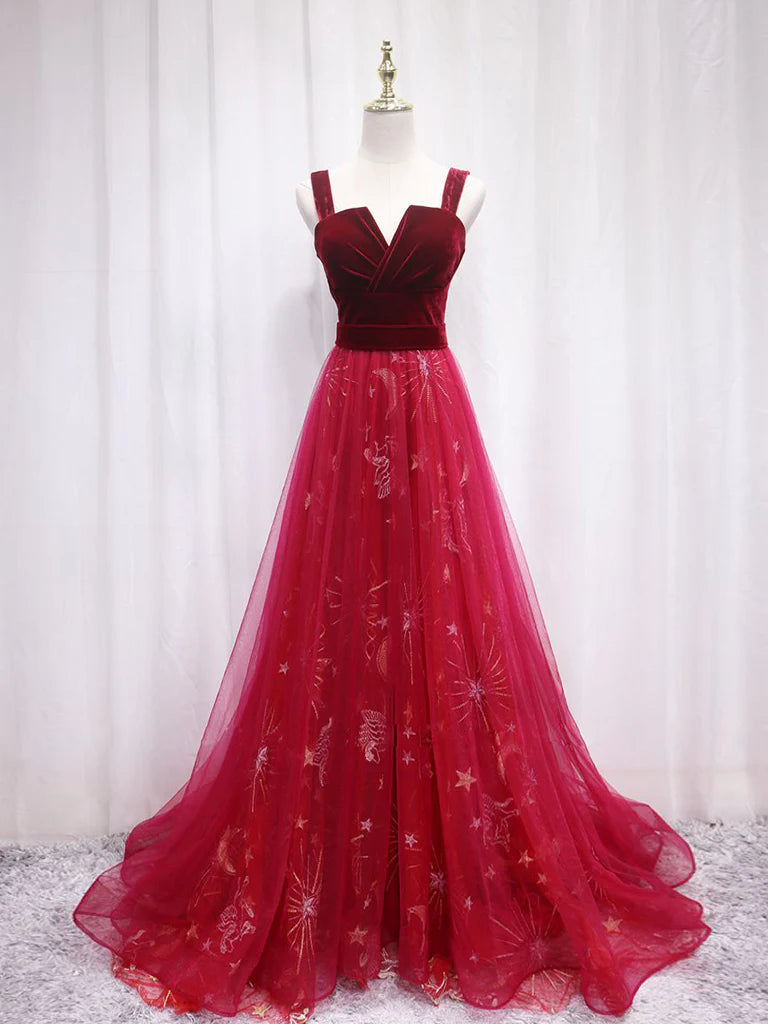 A-Line Tulle Lace Long Prom Dress
