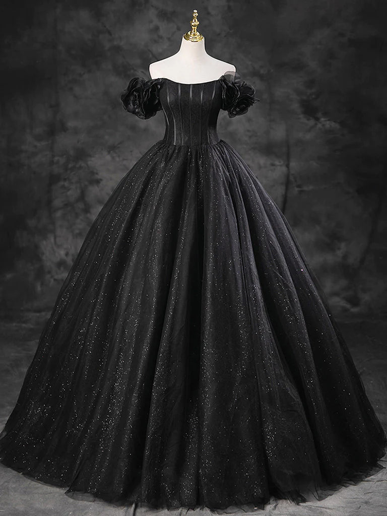 A-line Off Shoulder Tulle Long Prom Dress
