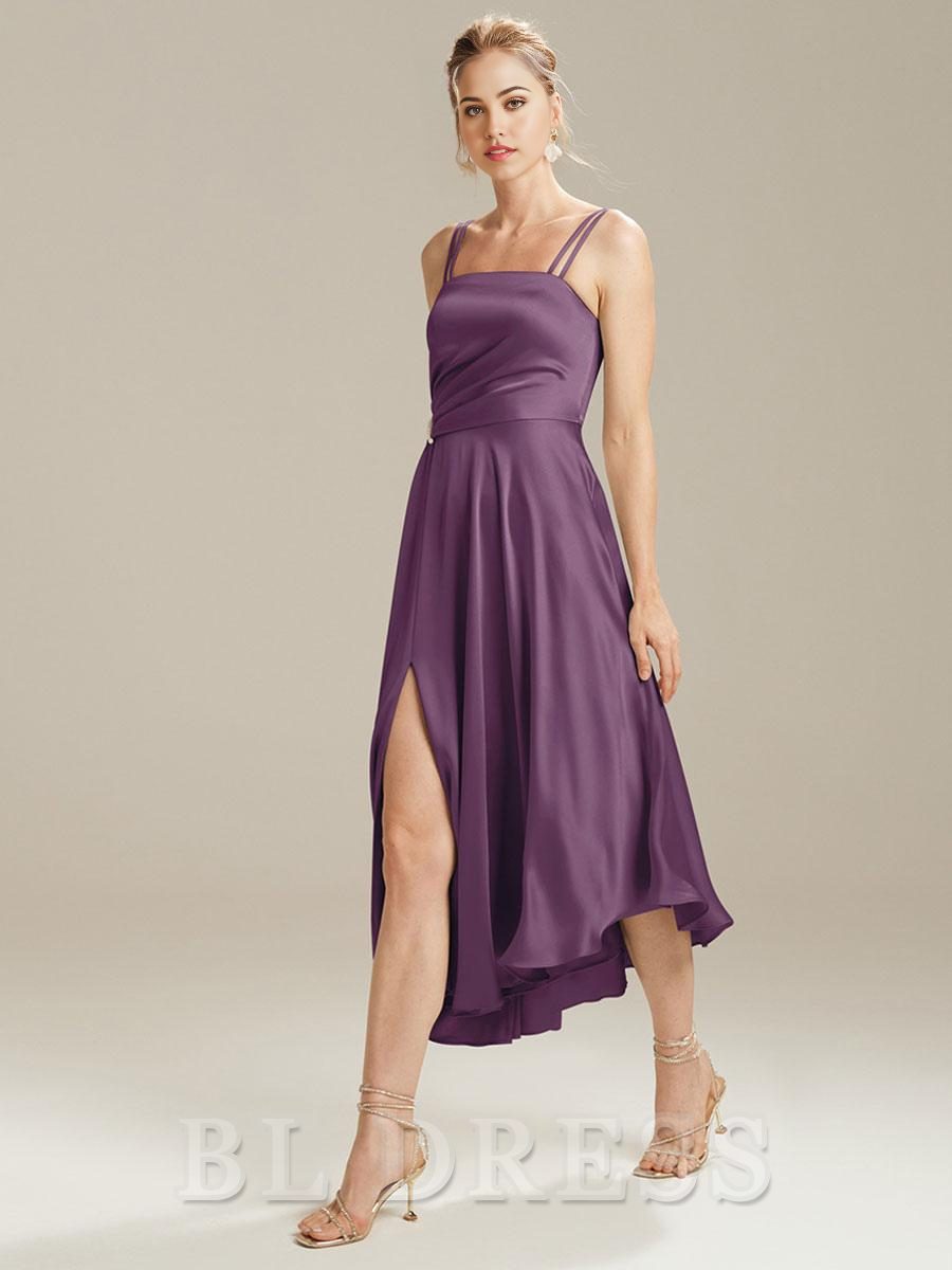 A-Line Tea-Length formal dresses evening gown Prom Dress With Side Slit