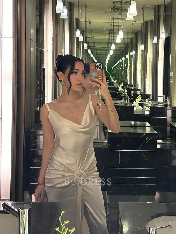 Mermaid Spaghetti Straps Backless White formal dresses Bridesmaid Dresses evening gown Prom Dress With Flowers