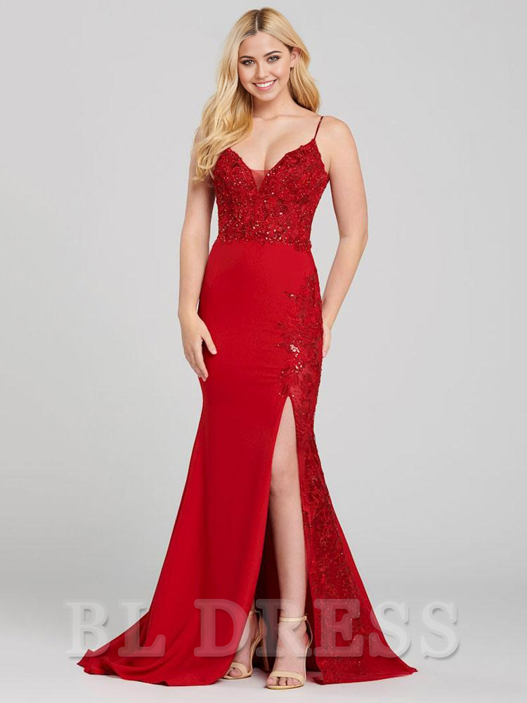 Mermaid V-Neck Backless Floor-Length Applique formal dresses Bridesmaid Dresses evening gown Prom Dress