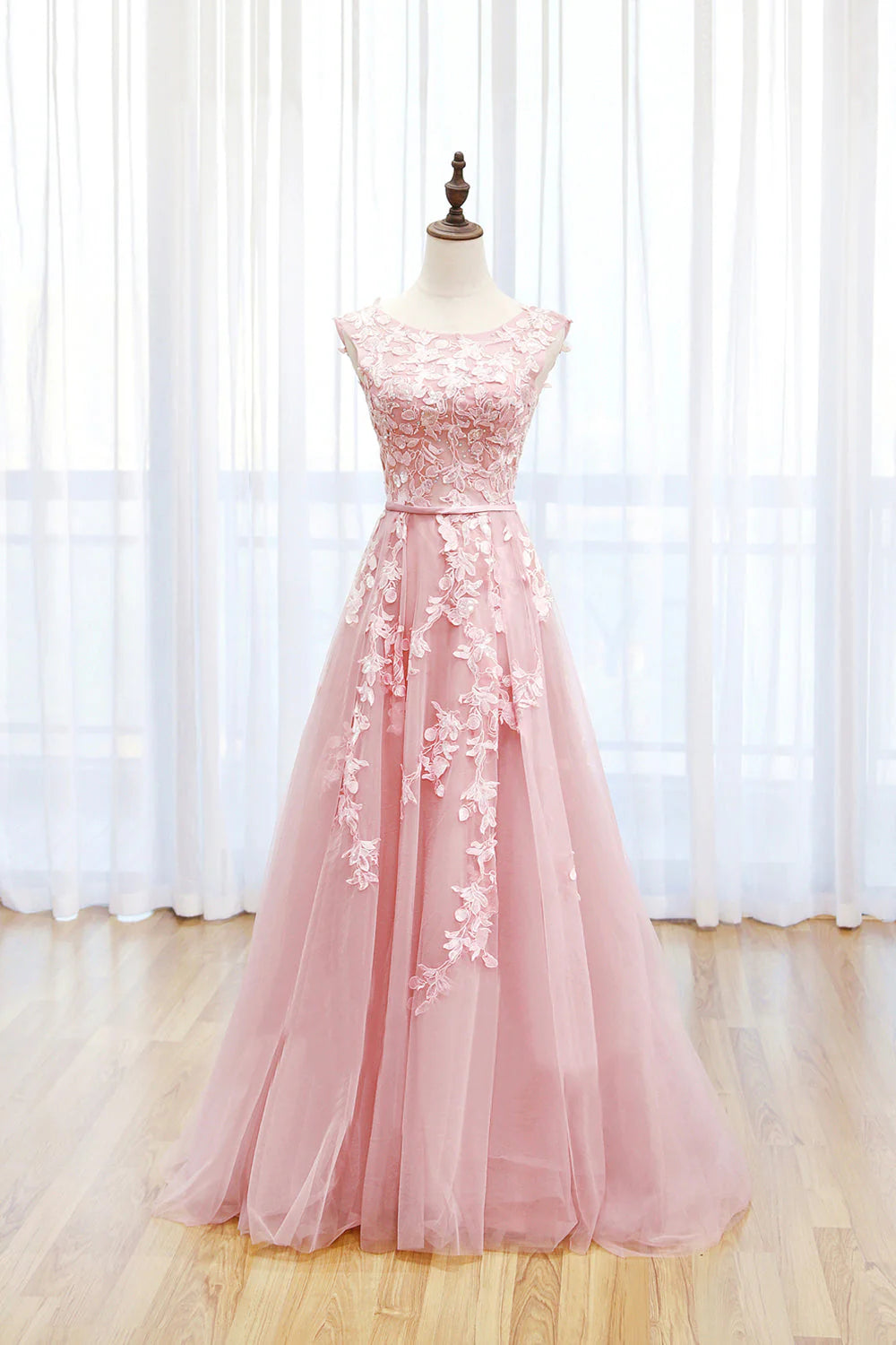A-Line Tulle Lace Long Prom Dress