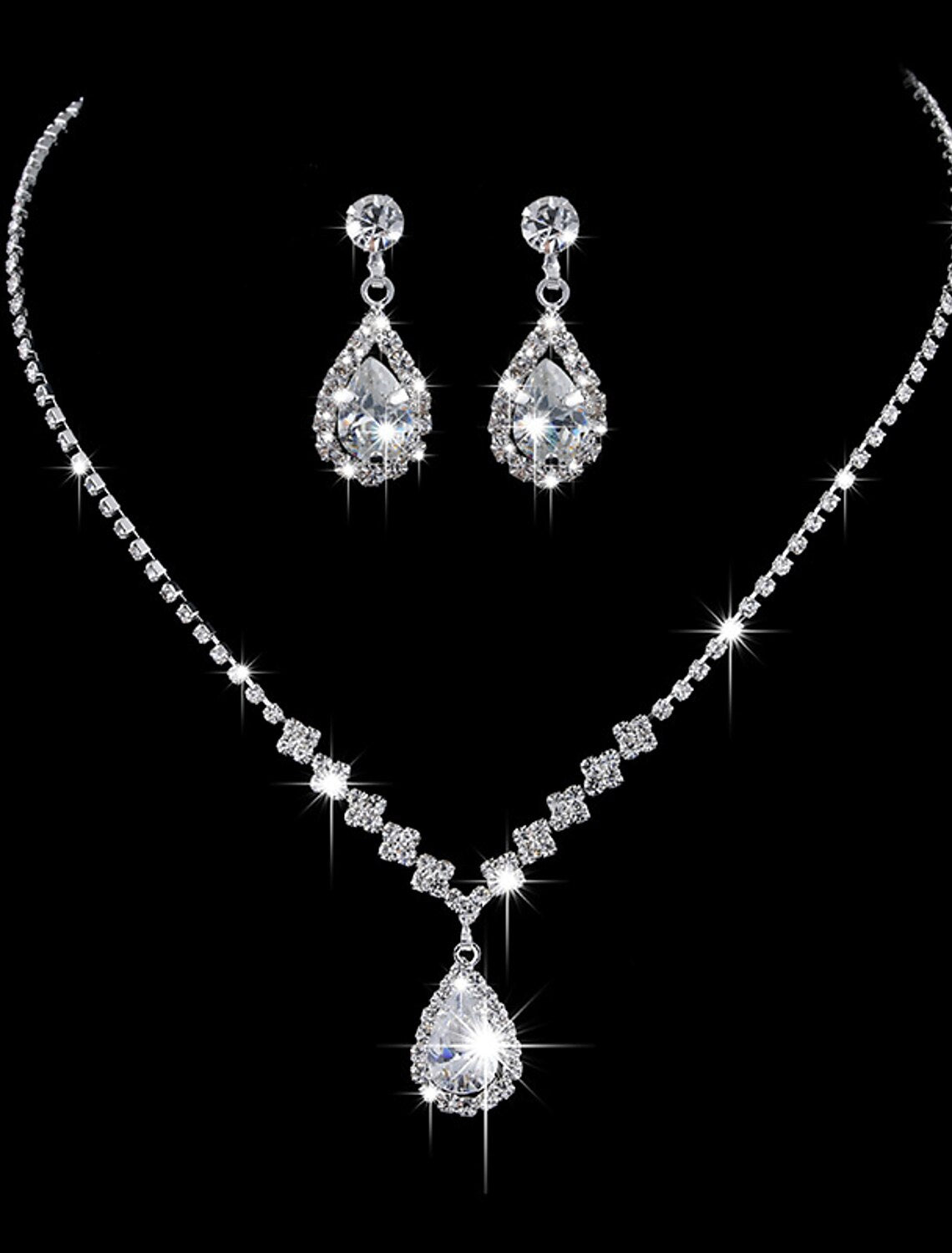 Bridal Jewelry Sets 1 set Rhinestone Chrome Earrings 1PC Pendant Women's Personalized Artistic Briolette Drop Diamond Water Drop Jewelry Set For Wedding Party