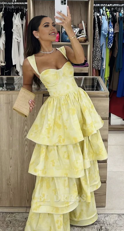 A-line Elegant Sweetheart Vintage Princess Yellow formal dresses Bridesmaid Dresses evening gown Prom Dress