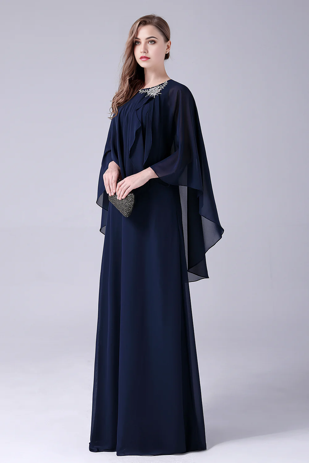 A-Line Scoop Neck Chiffon Floor-Length Mother of the Bride Dress