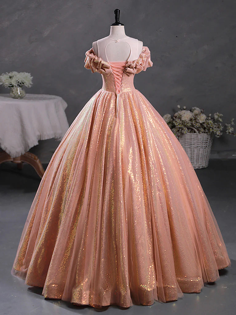 A-Line Off Shoulder Sequin Long Prom Dress