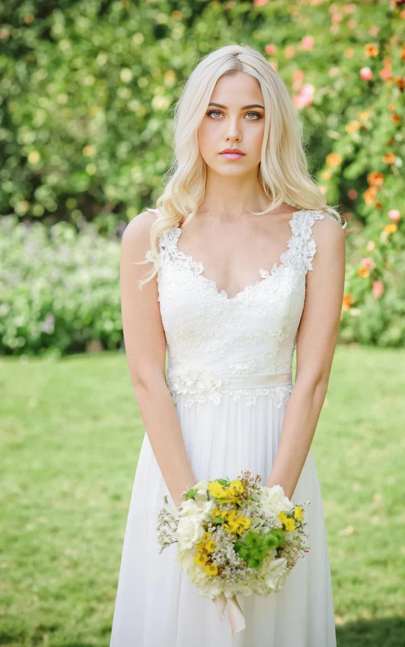 A-line Chiffon Lace Weddig Dress With Beading Flower