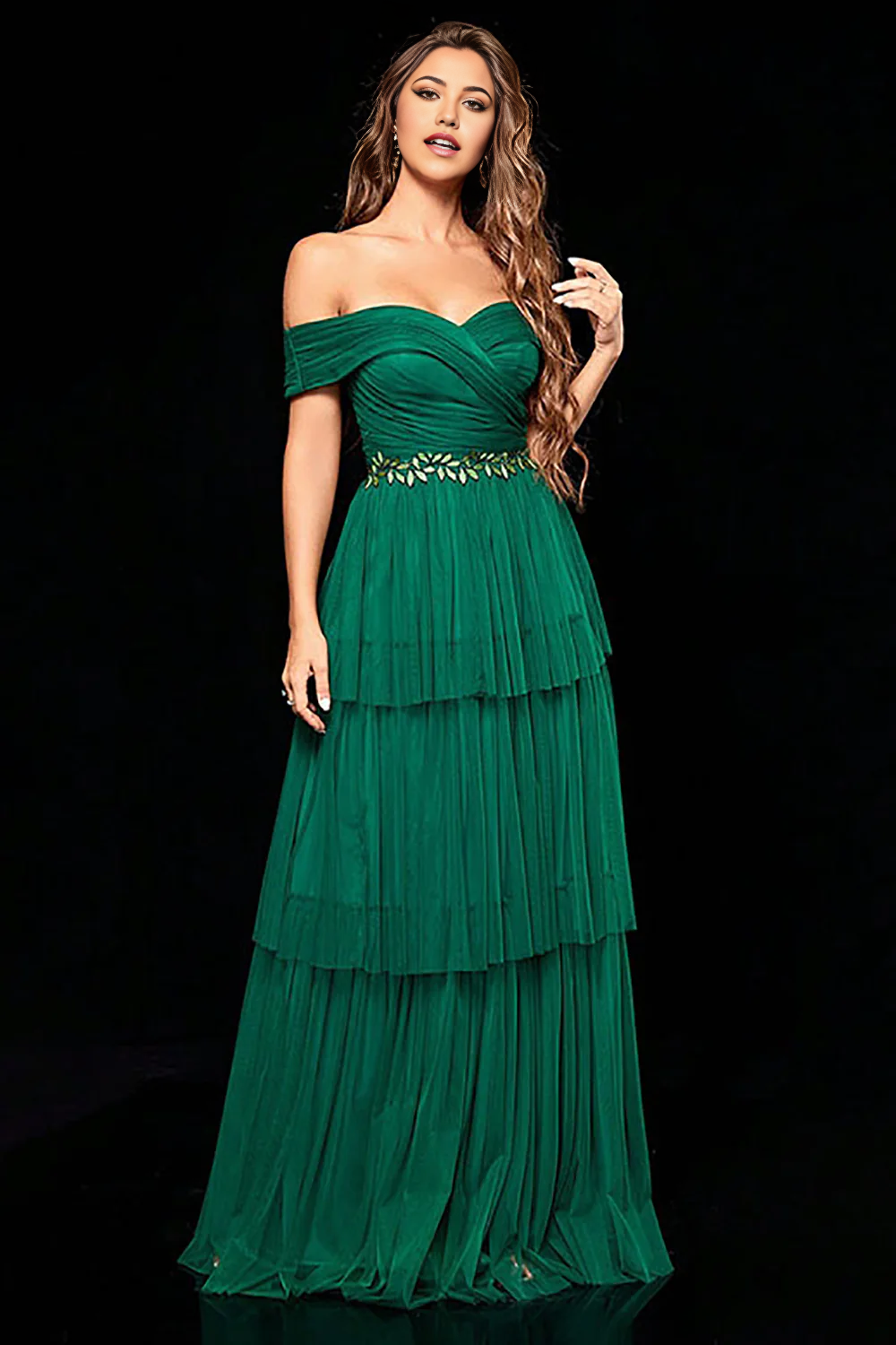 A Line Tulle Off the Shoulder Prom Dress
