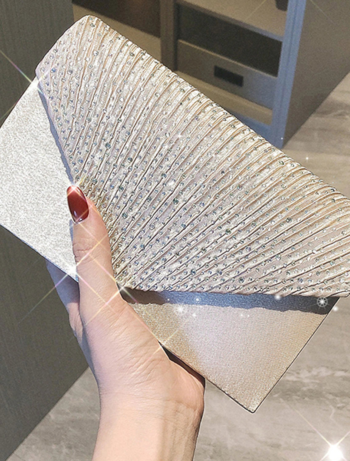 Dreifach faltbare Clutch für Damen für formelle Abendveranstaltungen, Brautpartys, Hochzeiten mit Kristall-/Strass-Glitzer