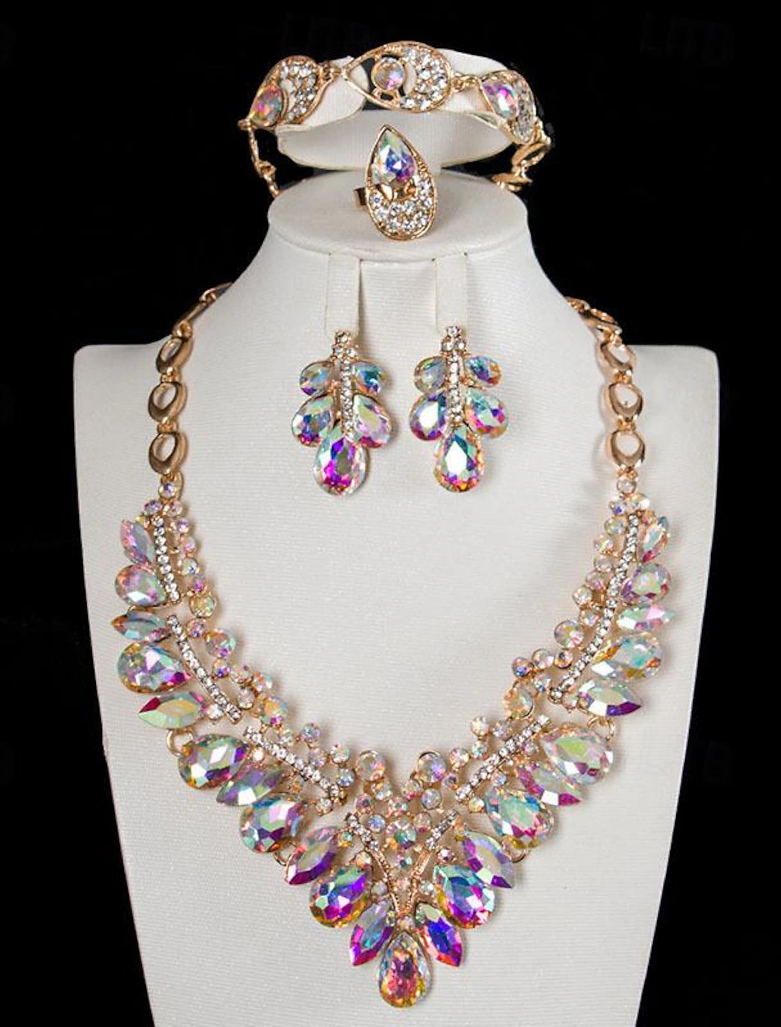 Jewelry Set 4pcs Rhinestone Alloy Rings Earrings Necklace Bracelets Women's Vintage Artistic Geometrical Geometric Jewelry Set For Wedding Party Anniversary