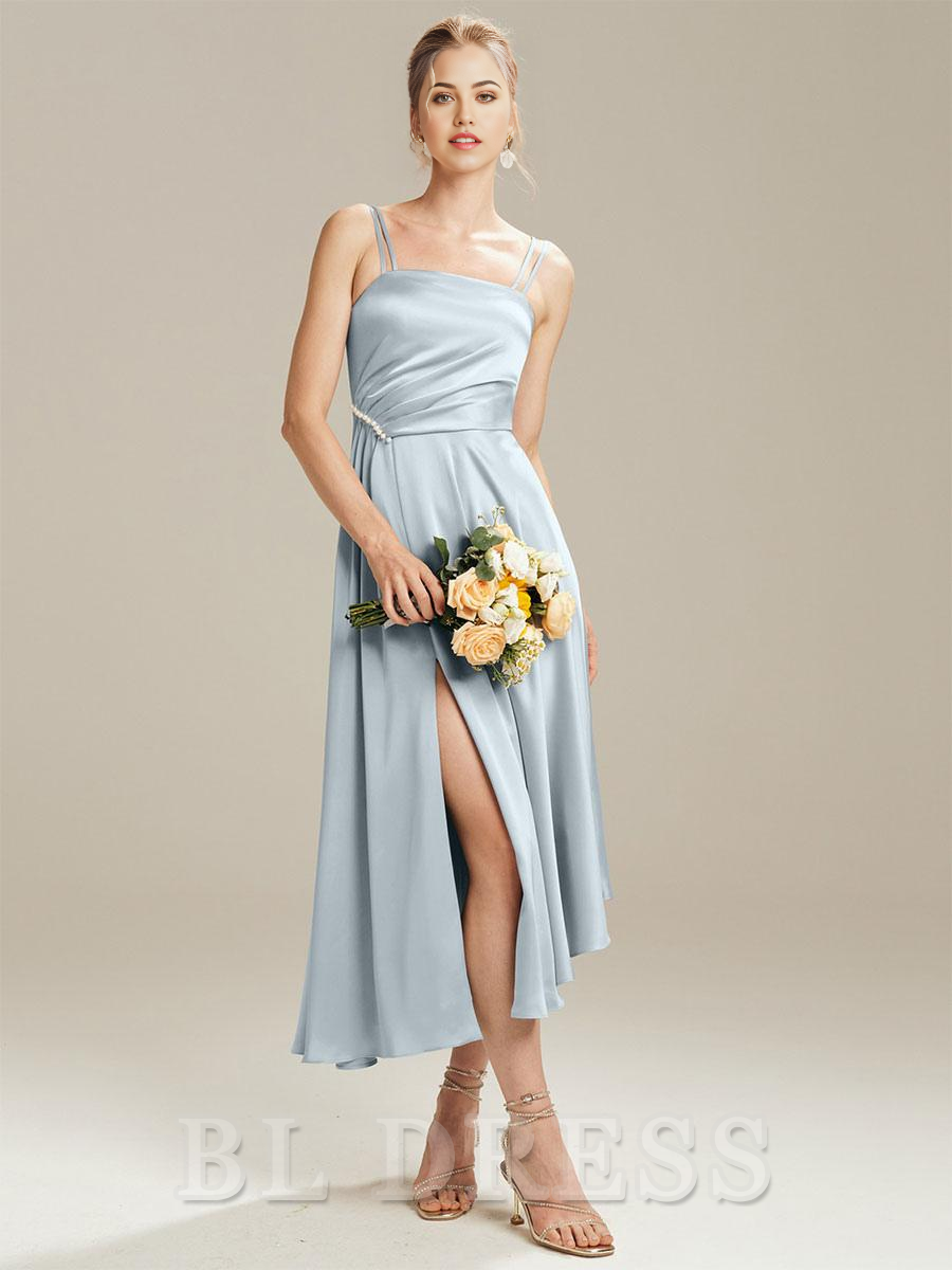 A-Line Tea-Length formal dresses evening gown Prom Dress With Side Slit
