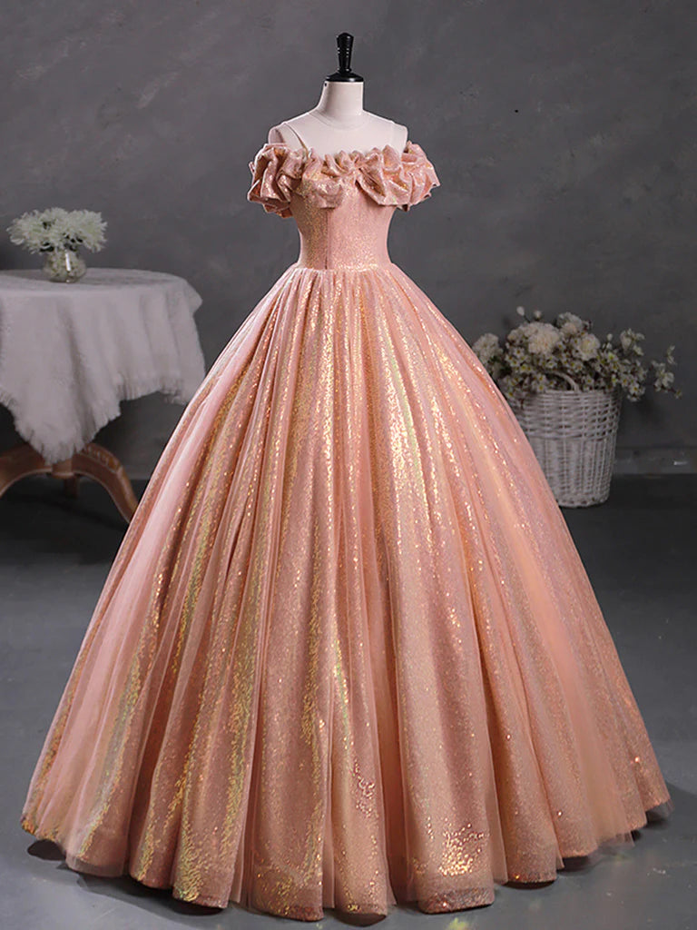 A-Line Off Shoulder Sequin Long Prom Dress