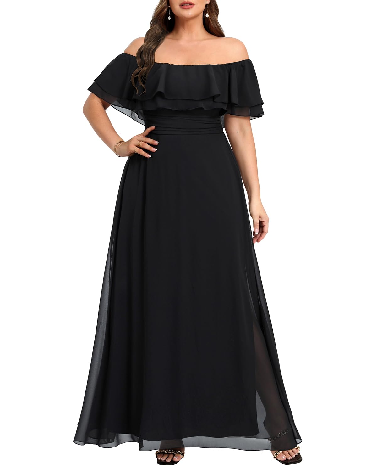 Plus Size A-line Off The Shoulder Chiffon formal dresses Bridesmaid Dresses evening gown Prom Dress