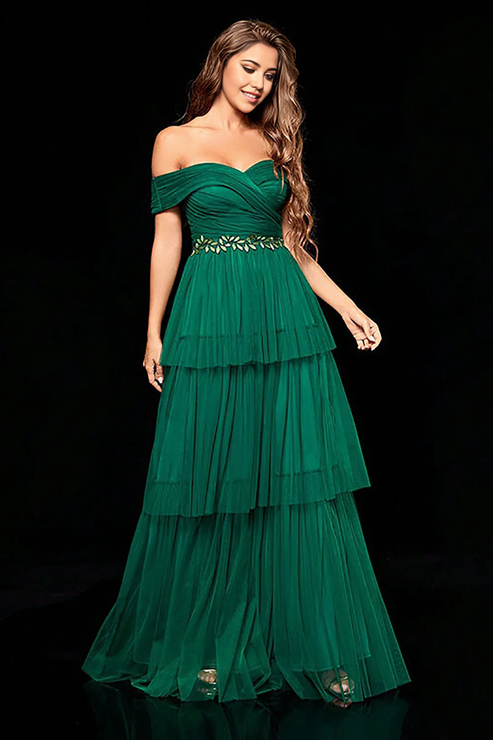A Line Tulle Off the Shoulder Prom Dress