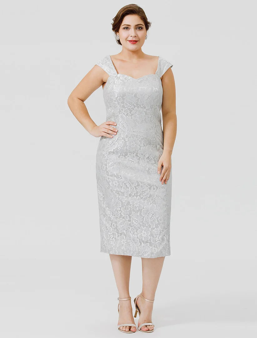 Sheath / Column Mother of the Bride Dress Formal Elegant & Luxurious Plus Size Convertible Dress Straps Tea Length Chiffon All Over Lace Sleeveless yes with Lace