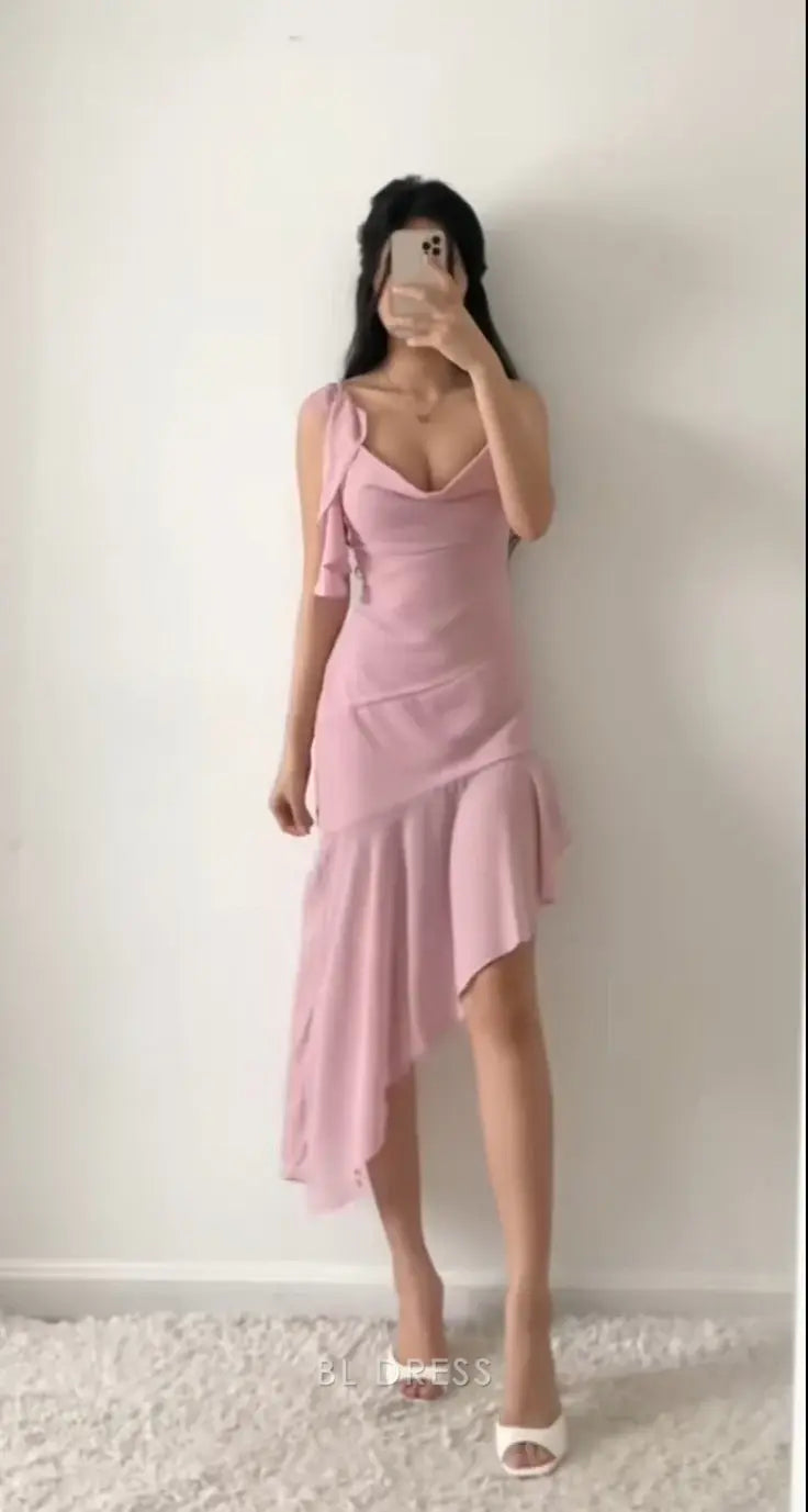Sheath V-Neck Chiffon Pink formal dresses Bridesmaid Dresses evening gown Prom Dress