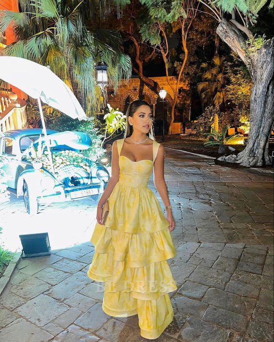 A-line Elegant Sweetheart Vintage Princess Yellow formal dresses Bridesmaid Dresses evening gown Prom Dress