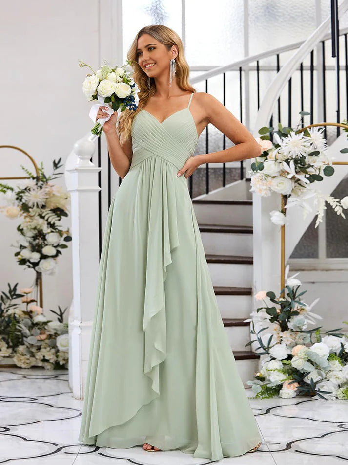 A-line V-Neck Spaghetti Straps formal dresses evening gown Prom Dress with Split