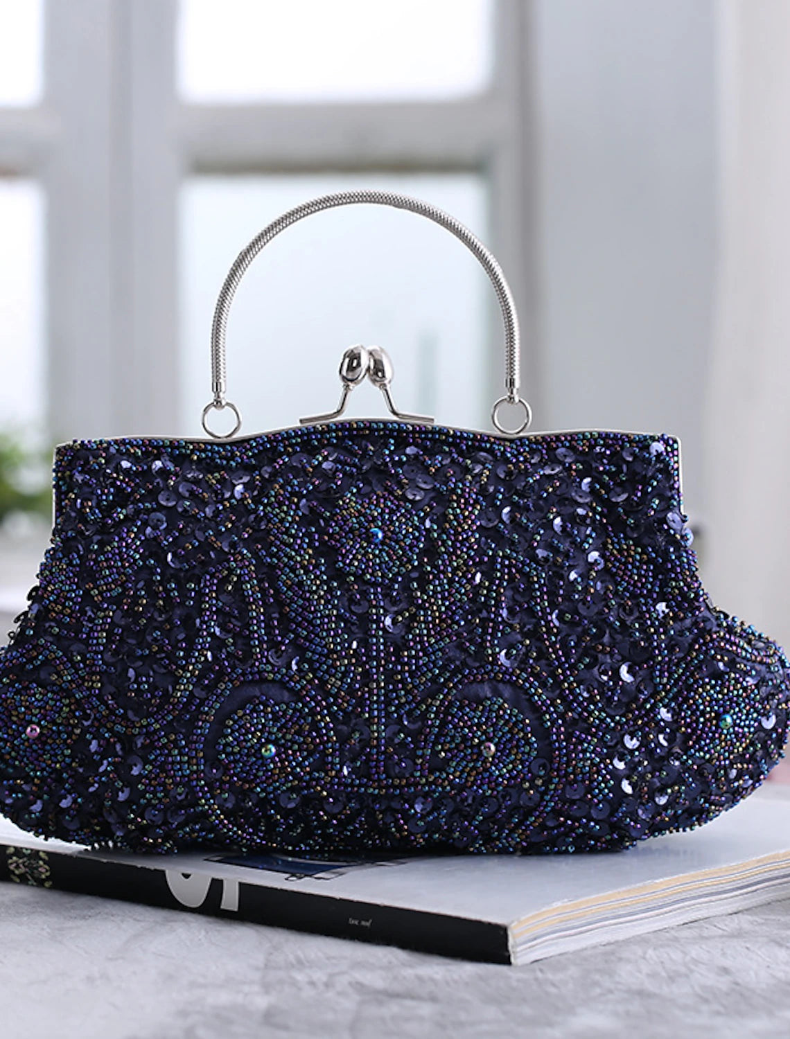 Women's Vintage Beaded Clutch Bag - Elegant Polyester for Evening & Wedding Parties