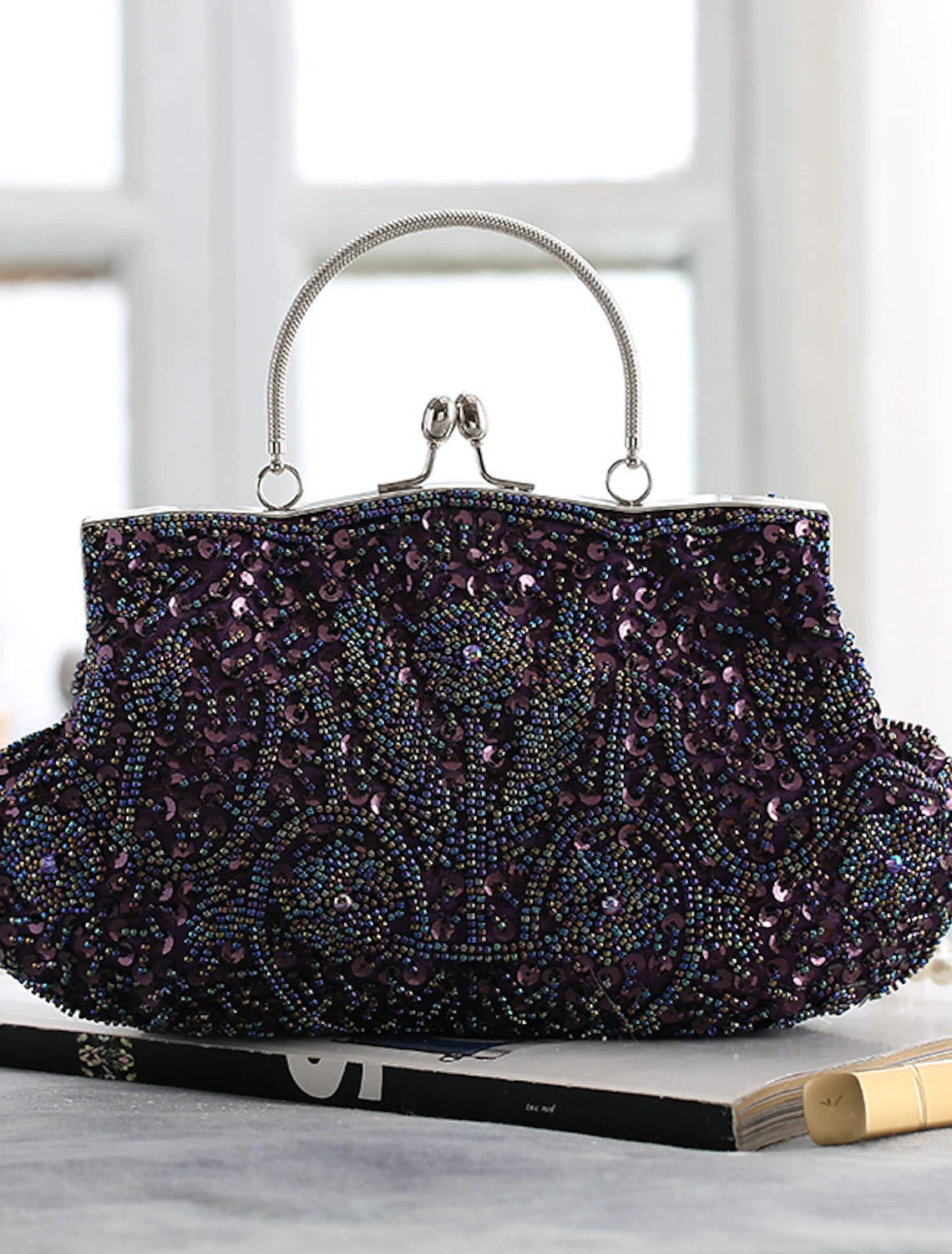 Women's Vintage Beaded Clutch Bag - Elegant Polyester for Evening & Wedding Parties