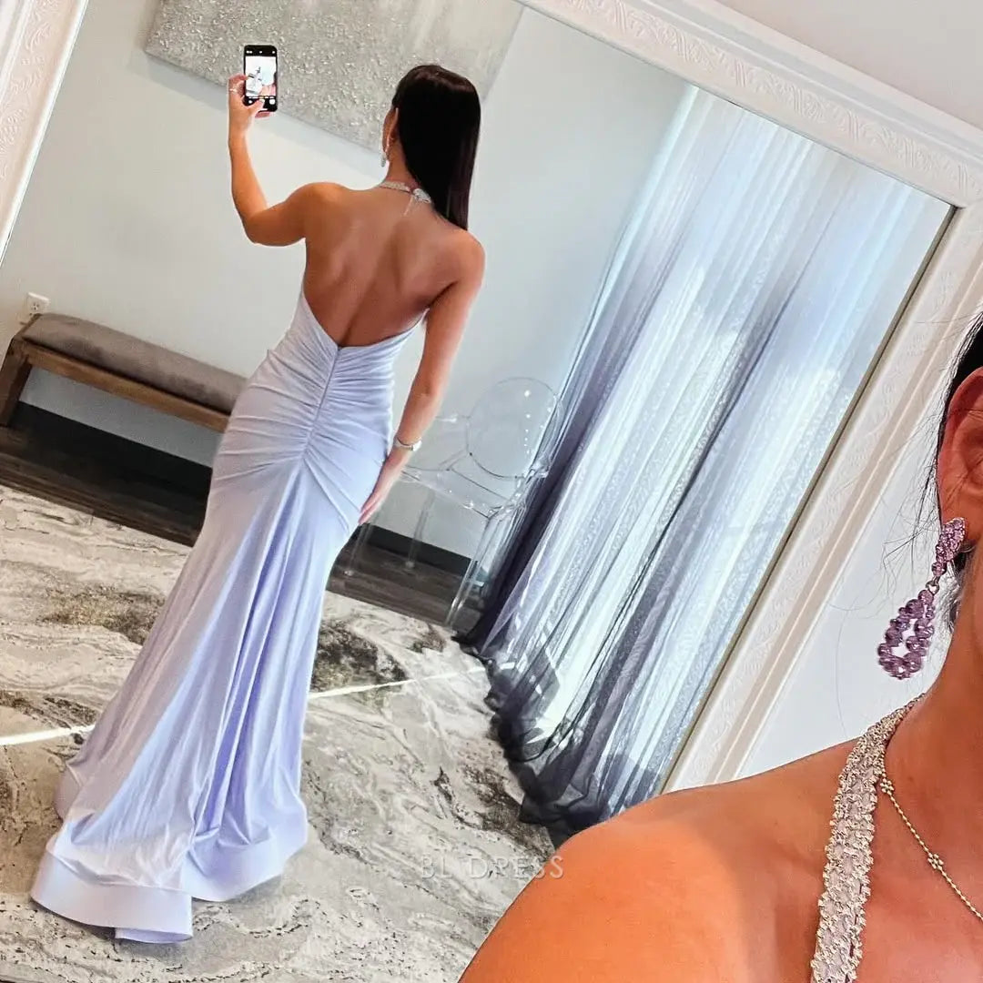 Mermaid Halter Backless Lavender Long formal dresses Bridesmaid Dresses evening gown Prom Dress