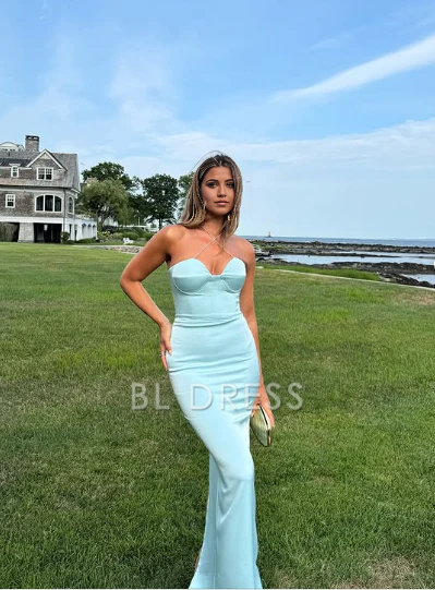 Sheath Sexy Halter Blue formal dresses Bridesmaid Dresses evening gown Prom Dress