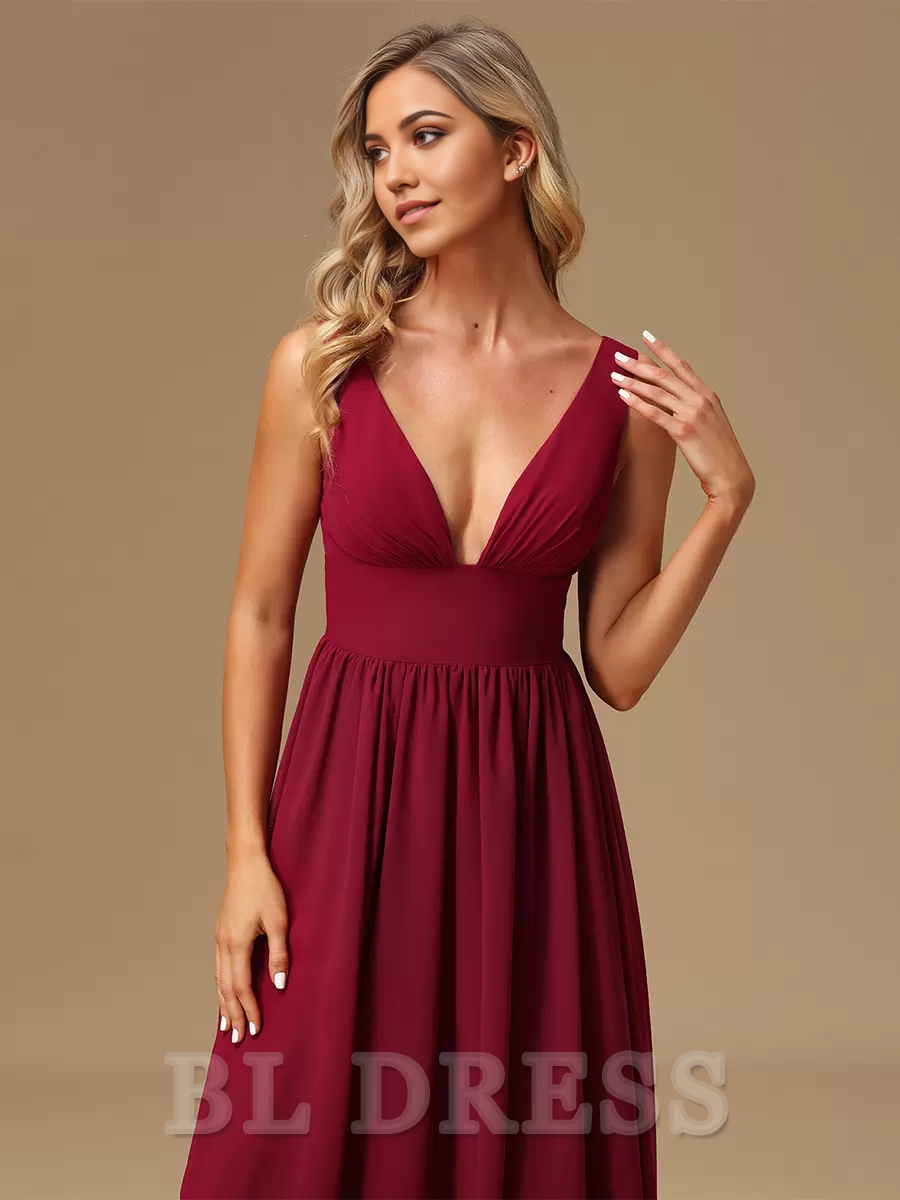 A-line V-Neck Floor-Length Zipper Chiffon formal dresses Bridesmaid Dresses evening gown Prom Dress